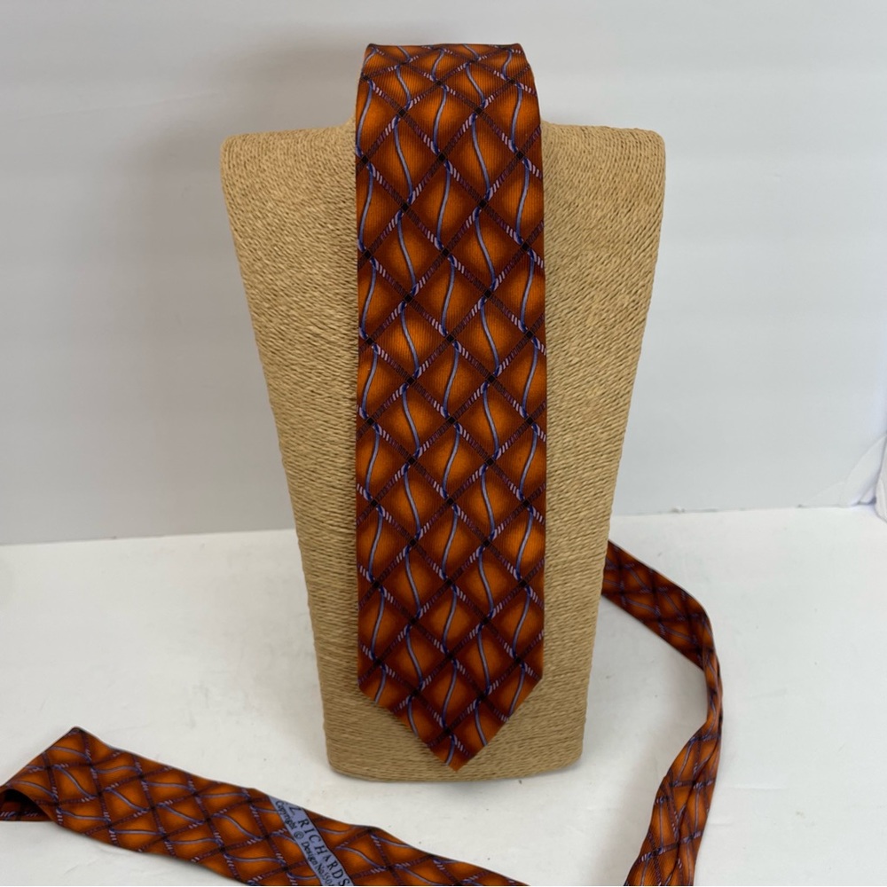 JZ RICHARDS Orange Blue Geometric Silk Tie